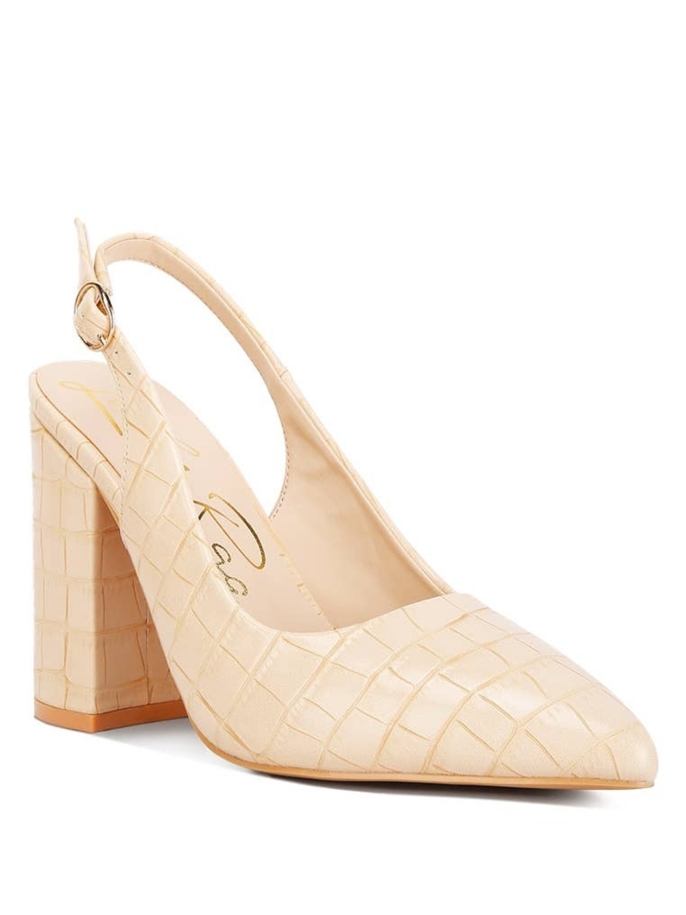London Rag Pointed Slingback Block Heel Pump in Cream